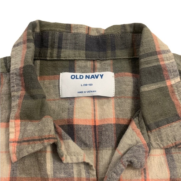 Old Navy | Plaid Short Sleeve Button Down Shirt Size Large (10-12) Army - Picture 8 of 9